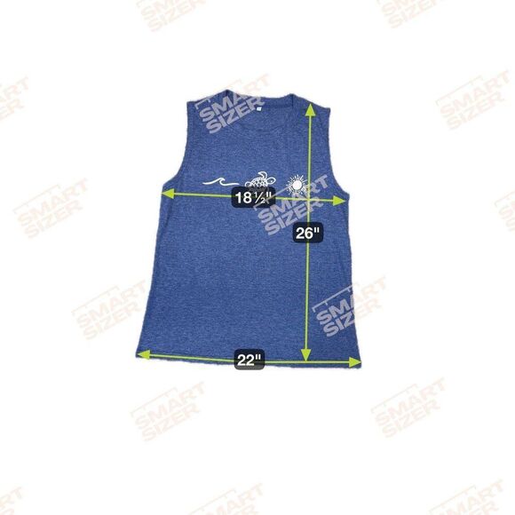 Sleeveless Blue Shirt Sea Turtle Wave & Sun Graphic Large Tank Top Sleeveless - Picture 5 of 5